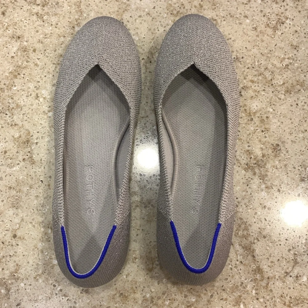 Rothy's The FLAT Metallic Silver Loafer Women's Round Toe Slip Ons Size 8.5 - Picture 4 of 8